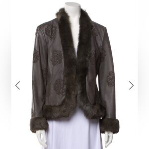 Armani Collezioni Leather Jacket with Fur Trim